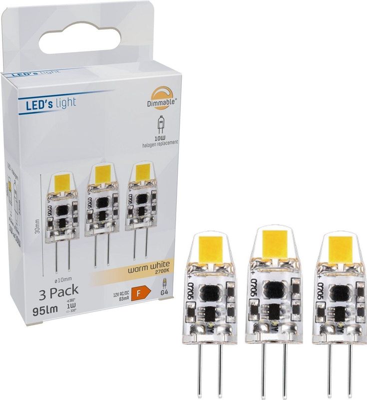 Dimbare LED Steeklampjes - Warm Wit Licht - 3 x G4 Fitting - 1W (10W)