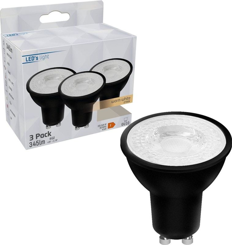 GU10 LED Spots - Zwart - Warm Wit Licht - 4W/50W - 345 lm - 3PACK