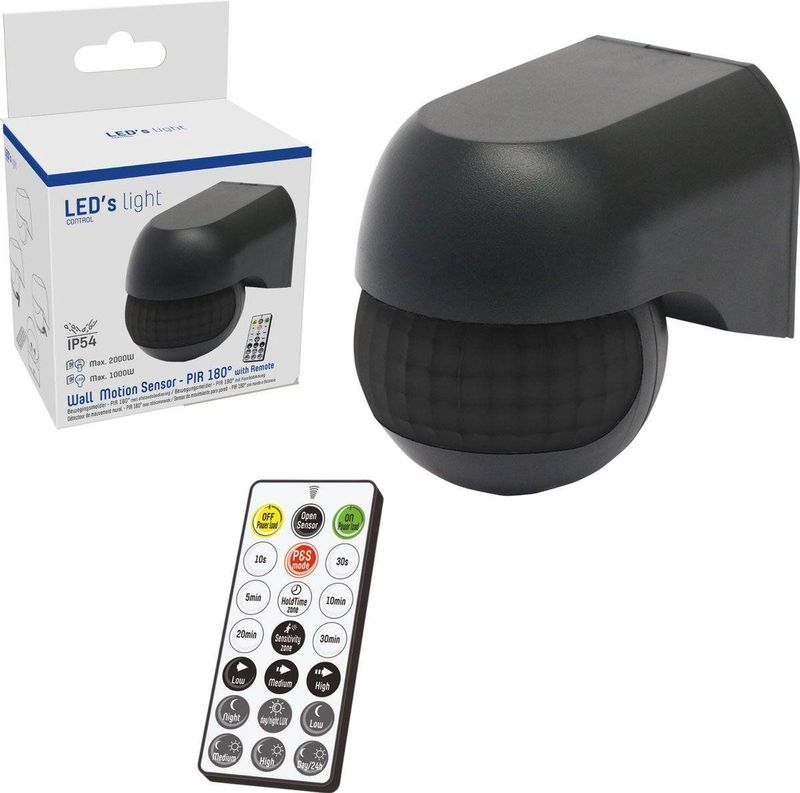 LED's Light 2-in-1 Bewegingsmelder met Afstandsbediening - Detecteert schemer en beweging - Zwart
