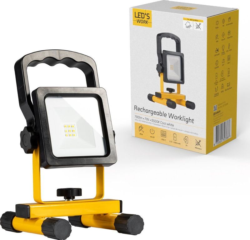LED's Work draadloze LED Bouwlamp op accu 700 - Oplaadbaar en kantelbaar - Zwart geel