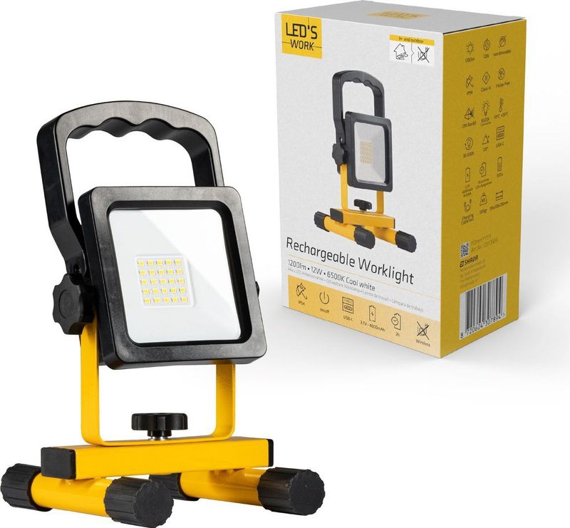 LED's Work - Bouwlamp - Draadloos - Oplaadbaar - Zwart Geel