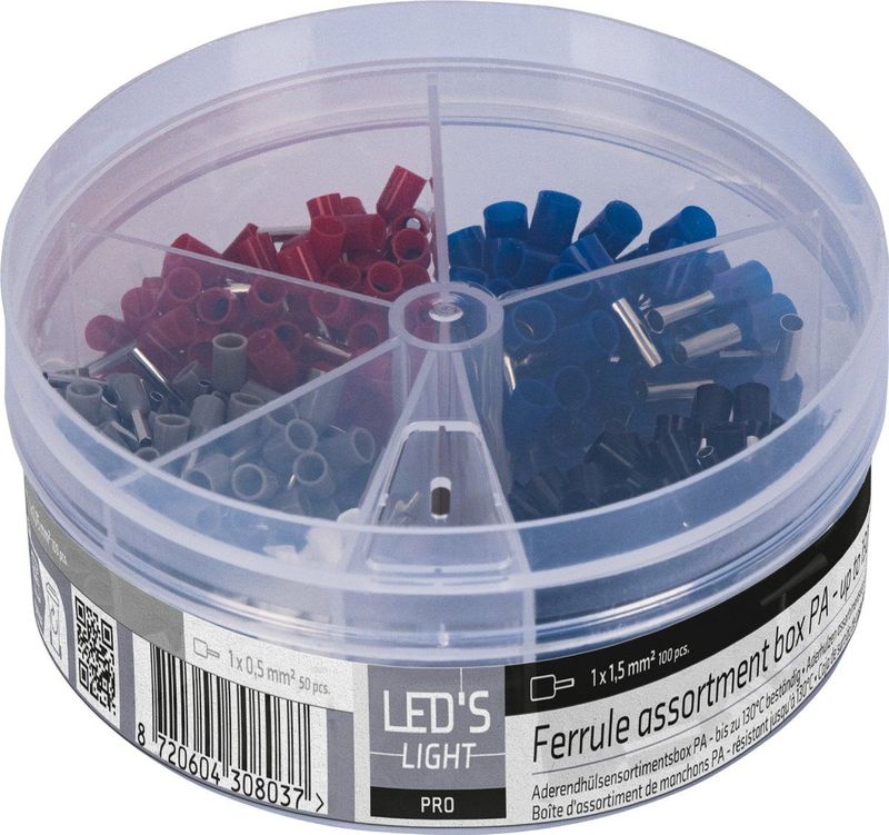 Assortimentsdoos Nylon Hulzen - Blauw Zwart Rood Grijs Wit - 5 Maten van 0.5mm² tot 2.5mm² - 400 Stuks