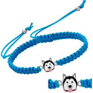 Armband meisje | Katoenen armband, zilveren hondje