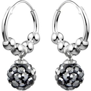 Oorbellen meisje zilver | Zilveren oorringen met zilveren bolletjes en gekleurde bol met kristallen
