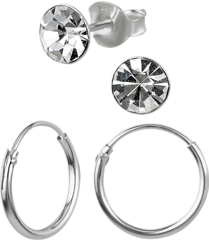 Set van zilveren oorbellen, geboortekristal en oorringen