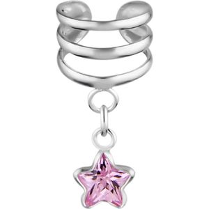 Oorbellen | Ear Cuff | Zilveren ear cuff met hanger, ster in verschillende kleuren