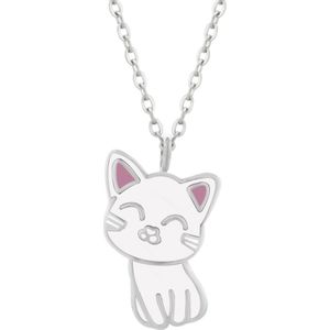 Zilveren ketting met wit katje
