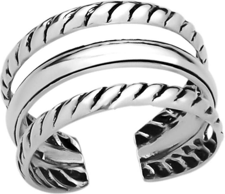 Zilveren teenring, drie bewerkte banden