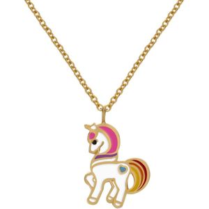 Gold plated ketting met hanger, eenhoorn met roze manen