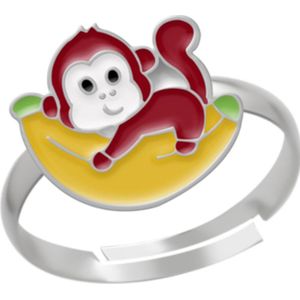 Zilveren ring, aapje met banaan