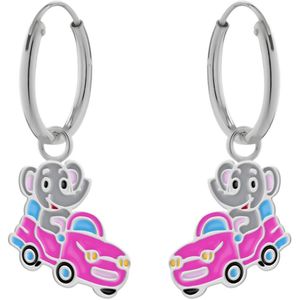 Zilveren oorringen, olifant in roze auto