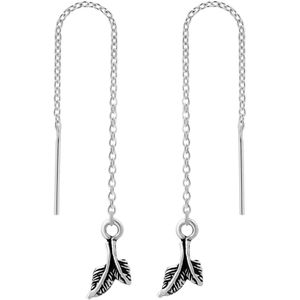 Zilveren oorbellen | Chain oorbellen | Zilveren chainoorbellen, twee blaadjes