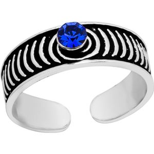 Zilveren Teenring - Geoxideerde Bewerkte Band - Capri Blue Kristal
