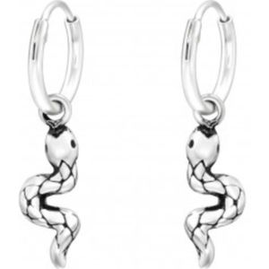 Zilveren oorringen met hanger, slang