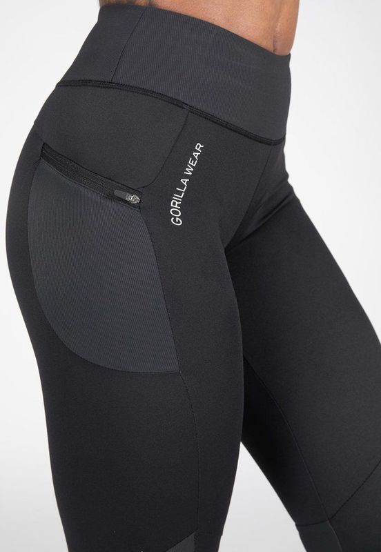 Gorilla Wear - Monroe - Leggings - Zwart - 100% Squat-Proof Stretchy Stoffen - Zijzak met Rits - Geribbelde Tailleband - Mesh Delen