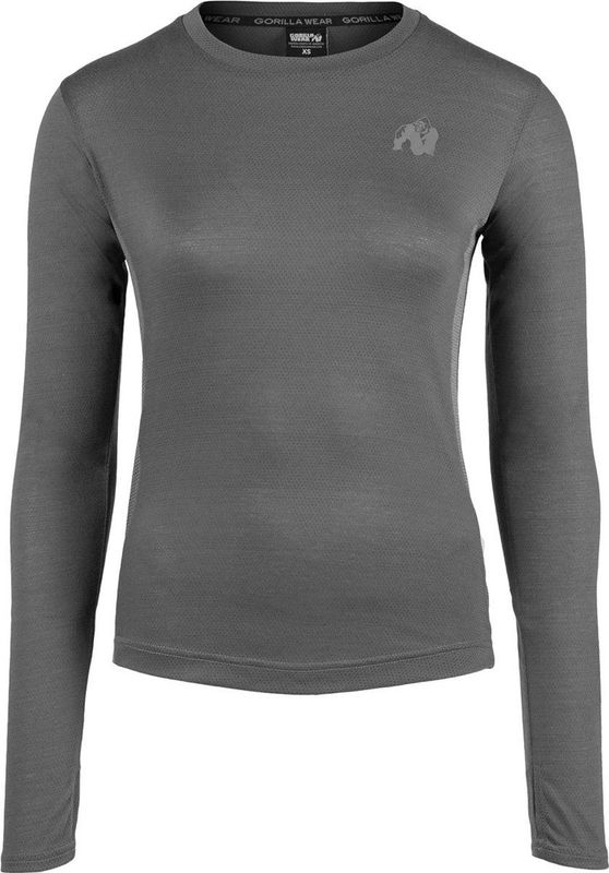 Gorilla Wear - Raleigh Long Sleeve Shirt - Grijs - Slim Fit - Reflecterende Details - Ademend Mesh - Lichtgewicht Polyester