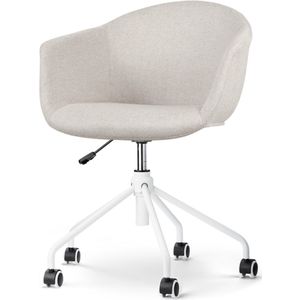 Nolon Nout-Otis Bureaustoel Beige - met Armleuning - Stof - Wieltjes - Wit Onderstel