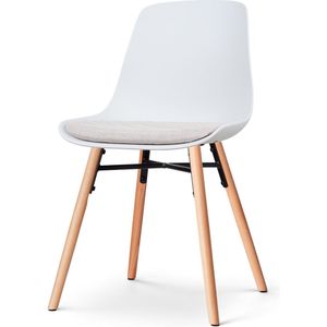 Nolon Nena-Liv Eetkamerstoel Wit - met Beige Zitkussen - Kunststof Zitting - Houten Poten