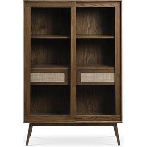 Olivine - Boas - Vitrinekast - Donkerbruin - Hout - Glas - Rotan - Retro - Japandi