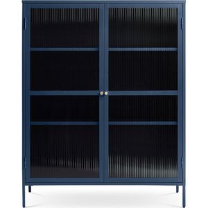 Olivine - Katja - Vitrinekast - Blauw - Met Geribbeld Glas - 2 Deuren - Verstelbare Planken