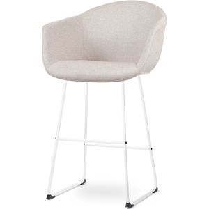 Nolon Nino-Otis Barkruk Beige - met Armleuning - Wit Onderstel - 75 cm - Stof - Barkruk met Rugleuning