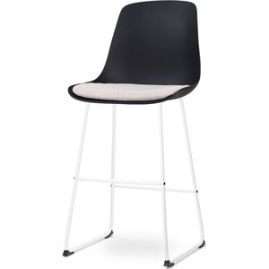 Nolon Nino-Liv Barkruk Zwart met Beige Zitkussen - Wit Onderstel - 75 cm - Barstoel - Barkruk met Rugleuning