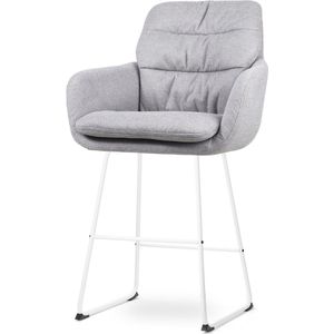Nolon Nino-Mia Barkruk Grijs - met Armleuning - Wit Onderstel - 65 cm - Kookeiland - Barkruk met Rugleuning