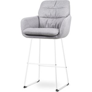 Nolon Nino-Mia Barkruk Grijs - met Armleuning - Wit Onderstel - 75 cm - Barkruk met Rugleuning