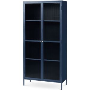 Olivine Katja metalen vitrinekast blauw - 90 x 190 cm
