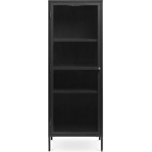 Olivine Katja Smalle Metalen Vitrinekast met Ribglas - B 58 cm - Zwart