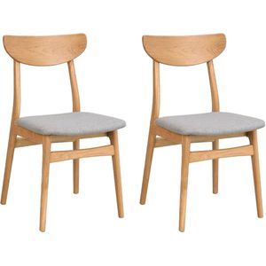 Rowico Home Rodham Eetkamerstoel Eiken - Met Lichtgrijze Zitting - Stof - Houten Eetkamerstoel - Set van 2 Eetkamerstoelen