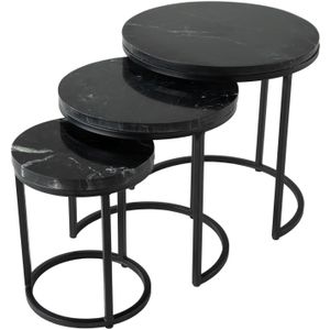 Kick Collection - Salontafel Marble Set van 3 - Rond - Marmer - Zwart Metaal