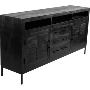 Kick - Nils - Dressoir - Zwart - Mangohout - 3 Lades 2 Deuren 3 Open Vakken