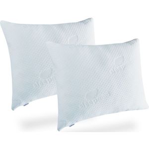 SleepMed - Memory Foam Kussen - Wit - Set van 2 - 100% Traagschuim - 55 x 43 x 12 cm