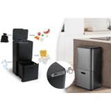 Prullenbak - Metal Grey - 63 L - Met Sensor - Twee Compartimenten