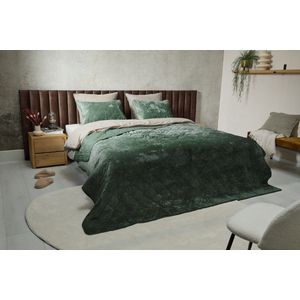SleepMed - Luxe Bedsprei Velvet - Mosgroen - 140x200cm - Incl 1 Kussensloop - Polyester