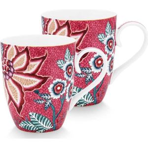 Becher Pip Studio Flower Festival Dunkelrosa 350 ml (2-teilig)