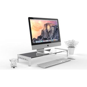 Desktop Organizer Display tafel LB-558 - Bureau standaard voor Macbook iMac pc computer monitor Beeldscherm met USB-poort - ruimtebesparende stand voor laptop / Scherm / component / lcd flatscreen-tv - wit