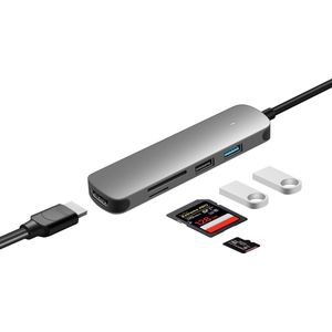 5in1 USB C naar HDMI 4K, 2x USB 3.0 (thunderbolt), usb-c opladen, SD card reader Hub | Type c adapter to HDMI 2* USB-A, type-c charging & kaart lezer