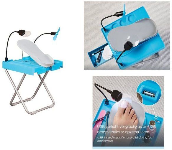Salon Step Deluxe, verstelbare pedicure voetensteun – incl lamp, vergrootglas en ventilator