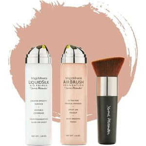Magic Minerals AirBrush Foundation 3-delige set by Jerome Alexander – Bright/Light – Foundation en LiquidSilk Airbrush Primer kit – Met gratis Kabuki kwast - Make-up met een natuurlijke dekking