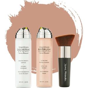 Magic Minerals AirBrush Foundation 3-delige set by Jerome Alexander – Warm/Beige – Foundation en LiquidSilk Airbrush Primer kit – Met gratis Kabuki kwast - Make-up met een natuurlijke dekking