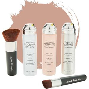 Magic Minerals AirBrush Foundation 5-delige set by Jerome Alexander – Light/Medium – incl. 2 Kabuki kwasten, AirBrush Primer en AirFinish settingspray - Make-up met een natuurlijke dekking