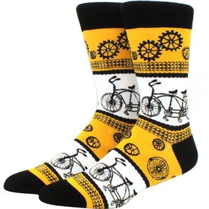 Sokken | Fiets sokken | 40-46 | Zwart | Geel | Wit| Fietsen - Cadeau sokken - Sokken met fietsen erop