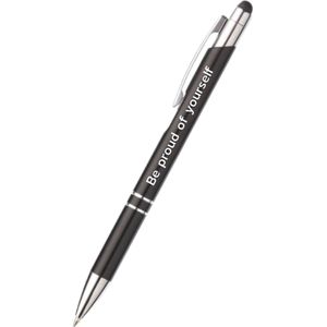 Akyol - be proud of yourself pen - zwart - gegraveerd - Quotes pennen - collega - pen met tekst - leuke pennen - grappige pennen - werkpennen - stagiaire cadeau - cadeau - bedankje - afscheidscadeau collega - welkomst cadeau - met soft touch