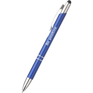 Akyol - be positive pen - blauw - gegraveerd - Motivatie pennen - collega - pen met tekst - leuke pennen - grappige pennen - werkpennen - stagiaire cadeau - cadeau - bedankje - afscheidscadeau collega - welkomst cadeau - met soft touch