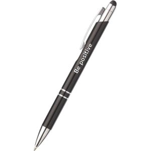 Akyol - be positive pen - zwart - gegraveerd - Motivatie pennen - collega - pen met tekst - leuke pennen - grappige pennen - werkpennen - stagiaire cadeau - cadeau - bedankje - afscheidscadeau collega - welkomst cadeau - met soft touch