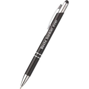beste bankier ever pen - zwart - gegraveerd - Collega - stagaire - pen met tekst - leuke pennen - grappige pennen - werkpennen - stagiaire cadeau - cadeau - bedankje - afscheidscadeau collega - welkomst cadeau - met soft touch