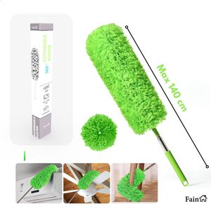 Fain® Plumeau met Telescoopsteel – Groen – 60 tot 140 cm – Uitschuifbaar – Wasbaar - Flexibel 360° Draaibaar – Duster - Microvezel Ragebol