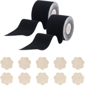 Inodes Duo Pack Boob tape 10 Meter (5,0 cm breed) Zwart - Plak BH - Strapless BH + Inclusief 10 Tepelcovers - 2 Rollen van 5 Meter